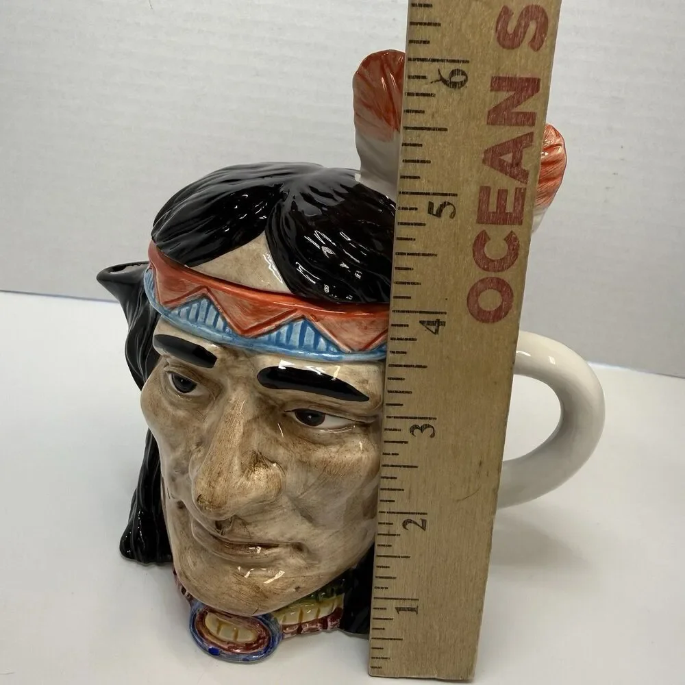 Vintage North American Indian Face Painted Ceramic Lidded Jug Jar Pitcher